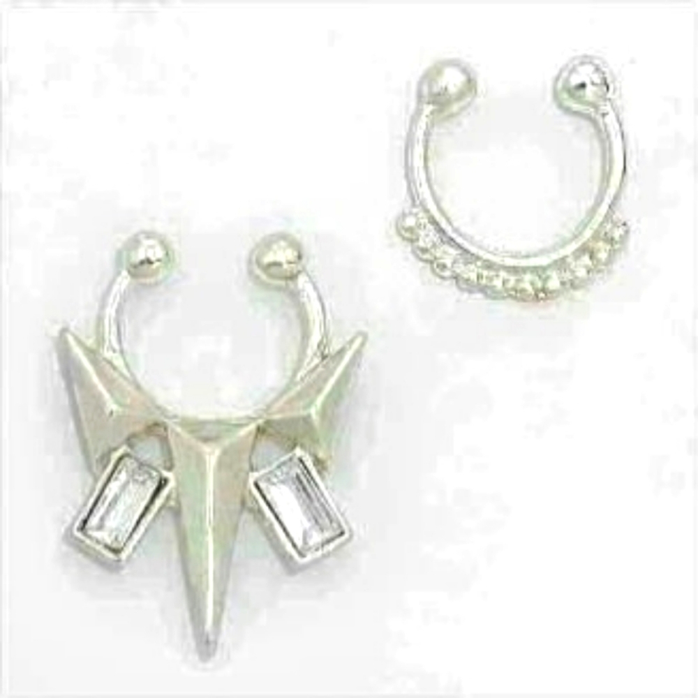 Fake Silver Spike Rhinestone Septum Rings